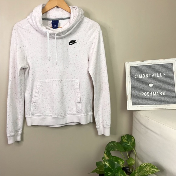 Nike Tops - Nike Cowl Neck Hoodie White Speckled Sweatshirt XS